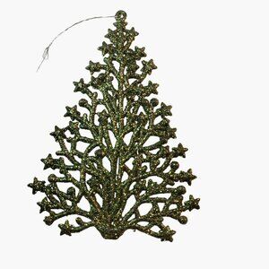 Green Glittery Gold Tree Shaped Christmas Ornament